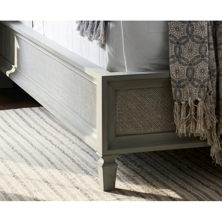 King Off-White Woven Rattan Upholstered Bed with Headboard