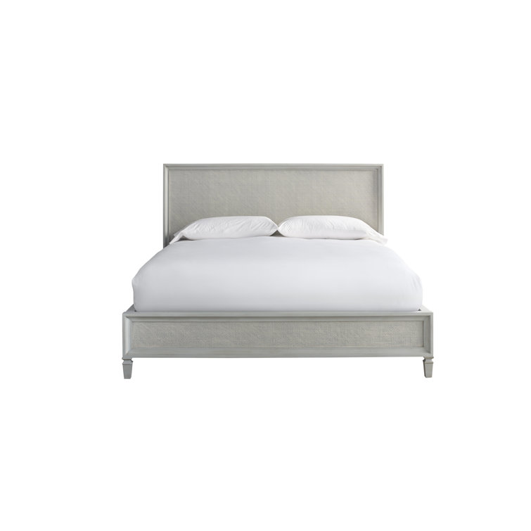 King Off-White Woven Rattan Upholstered Bed with Headboard