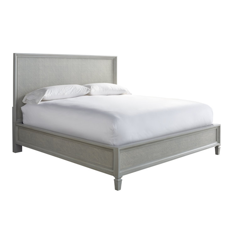 King Off-White Woven Rattan Upholstered Bed with Headboard