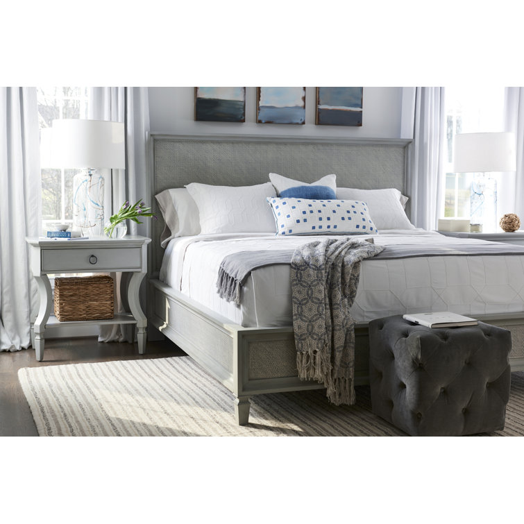 King Off-White Woven Rattan Upholstered Bed with Headboard