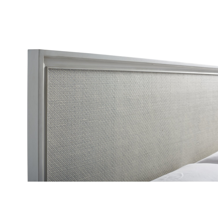 King Off-White Woven Rattan Upholstered Bed with Headboard