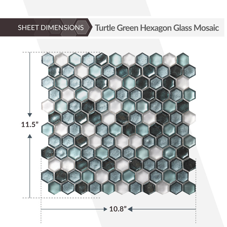 11" x 12" Blue and White Glass Hexagon Mosaic Tile