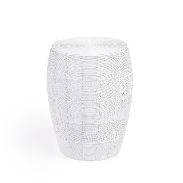 White Metal Drum-Shaped Side Table