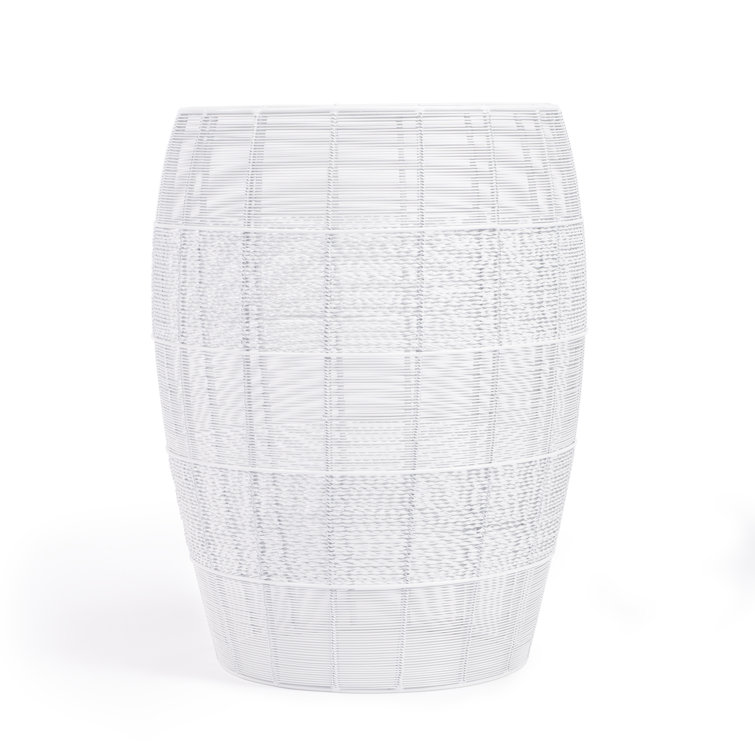 White Metal Drum-Shaped Side Table