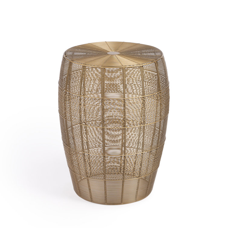 Bellarose Gold Metal Drum-Shaped Side Table
