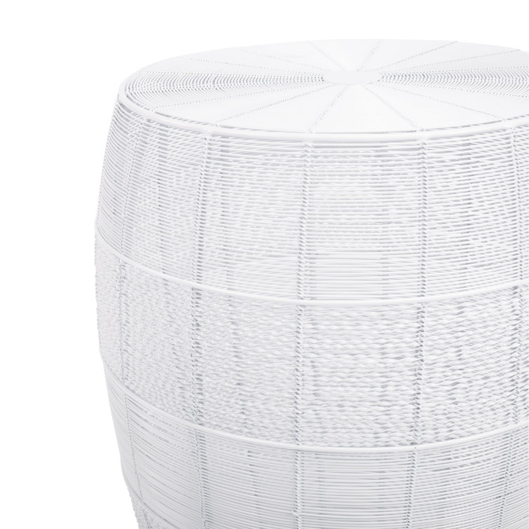 White Metal Drum-Shaped Side Table