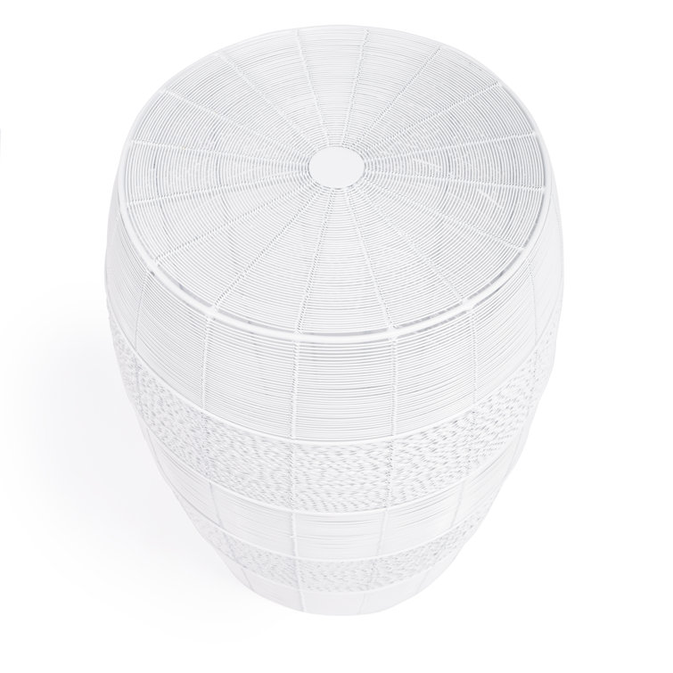 White Metal Drum-Shaped Side Table