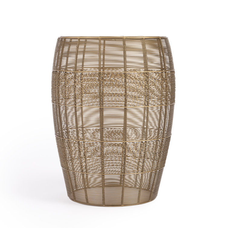 Bellarose Gold Metal Drum-Shaped Side Table