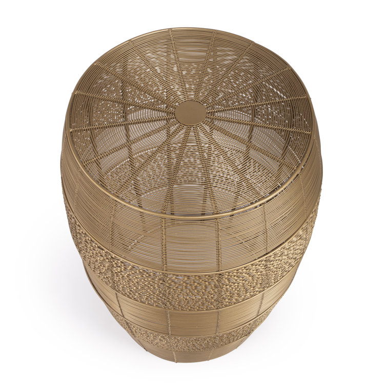 Bellarose Gold Metal Drum-Shaped Side Table