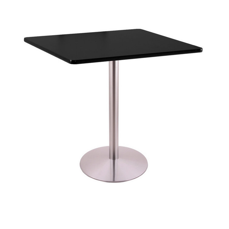 Mahogany and Stainless Steel Square Bar Height Pedestal Table