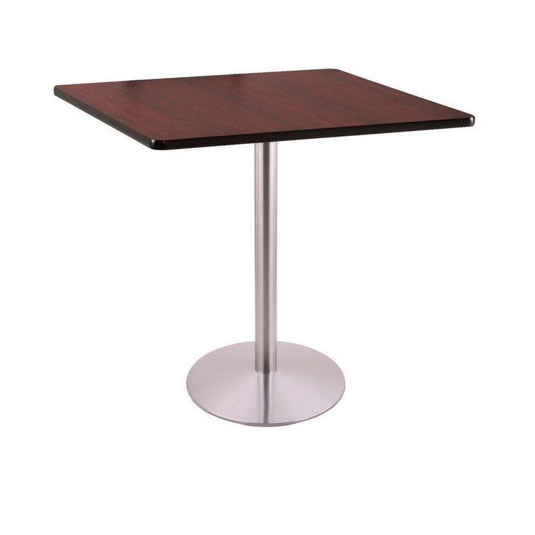 Mahogany and Stainless Steel Square Bar Height Pedestal Table