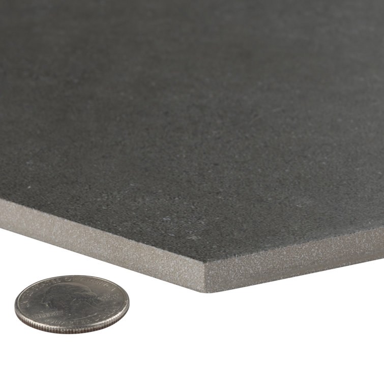 Annata Vintage Hex 8.63" x 9.88" Matte Charcoal Porcelain Tile