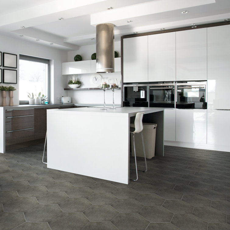 Annata Vintage Hex 8.63" x 9.88" Matte Charcoal Porcelain Tile