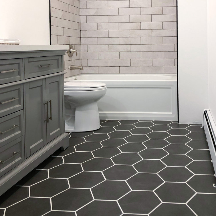 Annata Vintage Hex 8.63" x 9.88" Matte Charcoal Porcelain Tile