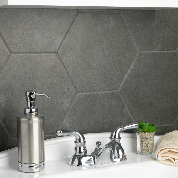 Annata Vintage Hex 8.63" x 9.88" Matte Charcoal Porcelain Tile