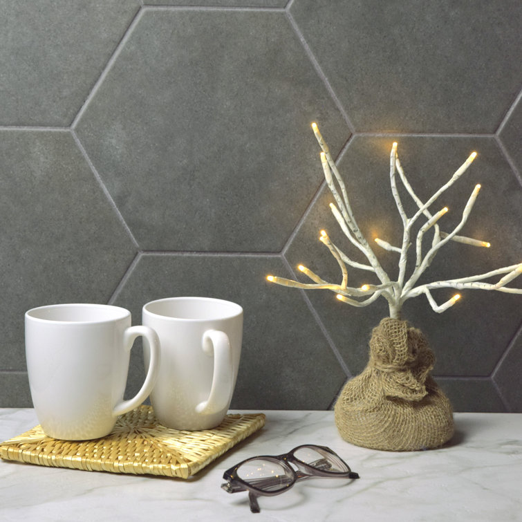 Annata Vintage Hex 8.63" x 9.88" Matte Charcoal Porcelain Tile