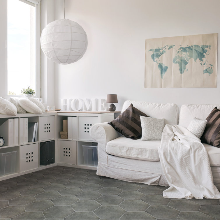 Annata Vintage Hex 8.63" x 9.88" Matte Charcoal Porcelain Tile