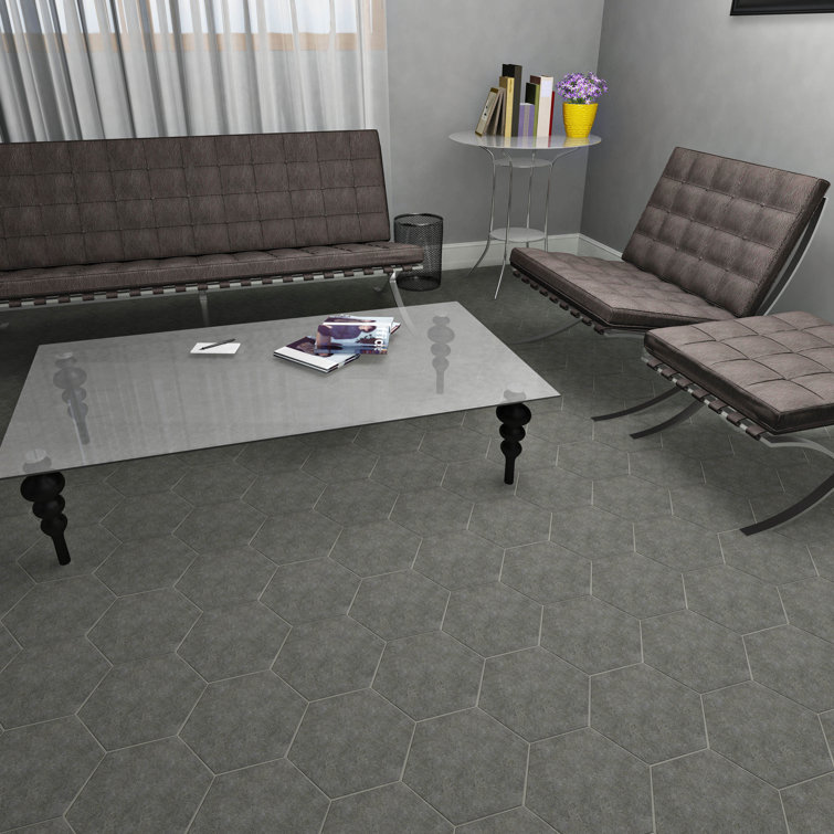 Annata Vintage Hex 8.63" x 9.88" Matte Charcoal Porcelain Tile