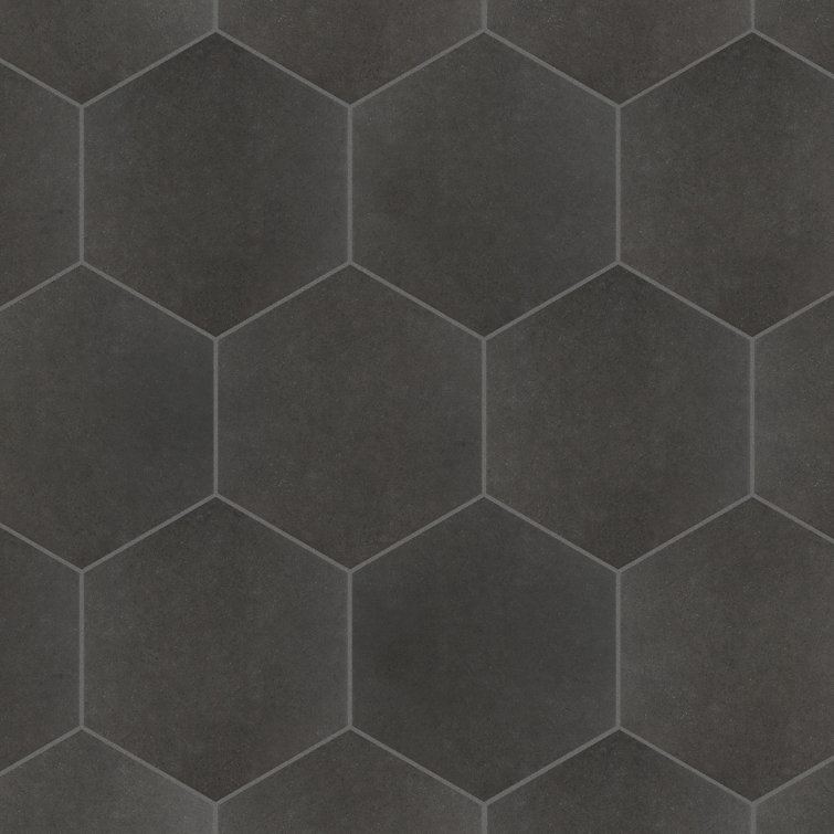 Annata Vintage Hex 8.63" x 9.88" Matte Charcoal Porcelain Tile