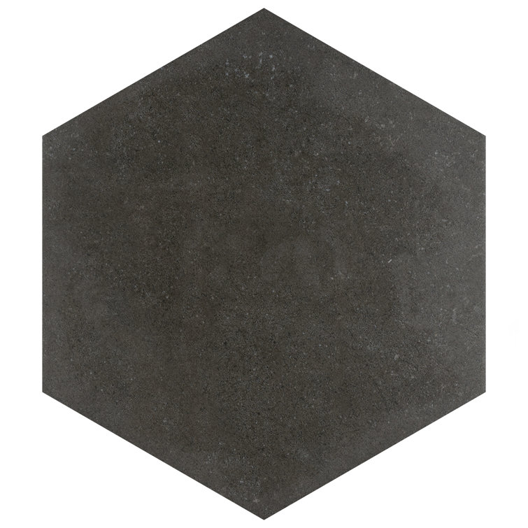 Annata Vintage Hex 8.63" x 9.88" Matte Charcoal Porcelain Tile