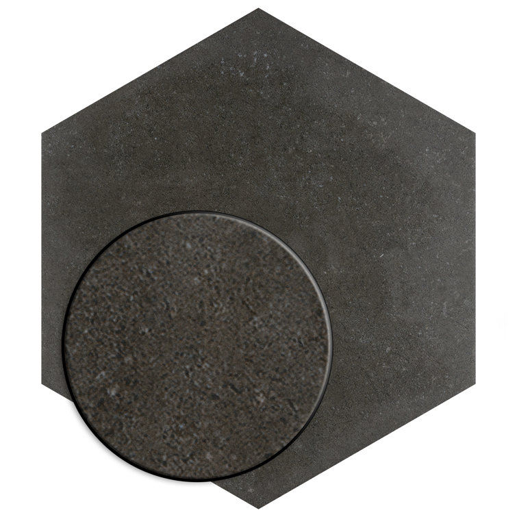 Annata Vintage Hex 8.63" x 9.88" Matte Charcoal Porcelain Tile