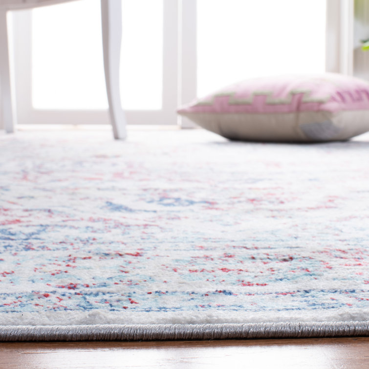 Ivory and Blue Rectangular Synthetic Stain-Resistant Area Rug