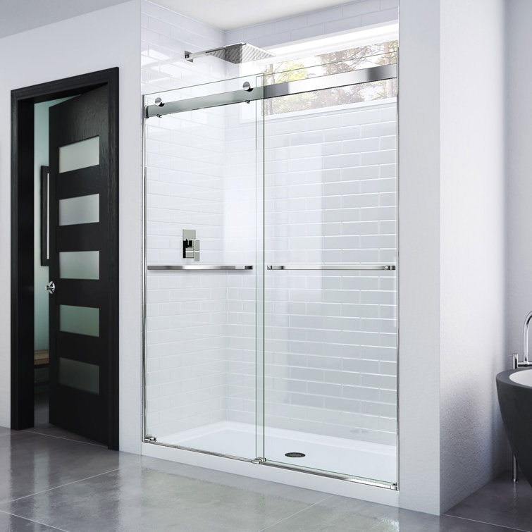 Essence Frameless Clear Glass Sliding Shower Door with Brushed Nickel Hardware