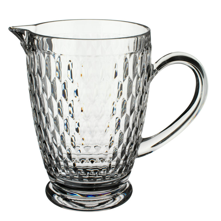Boston Clear Faceted Crystal Glass Pitcher, 44 oz