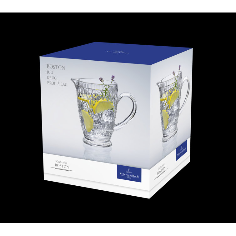 Boston Clear Faceted Crystal Glass Pitcher, 44 oz