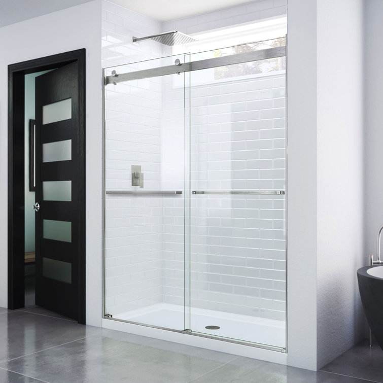 Essence Frameless Brushed Nickel Sliding Shower Door with Clear Glass