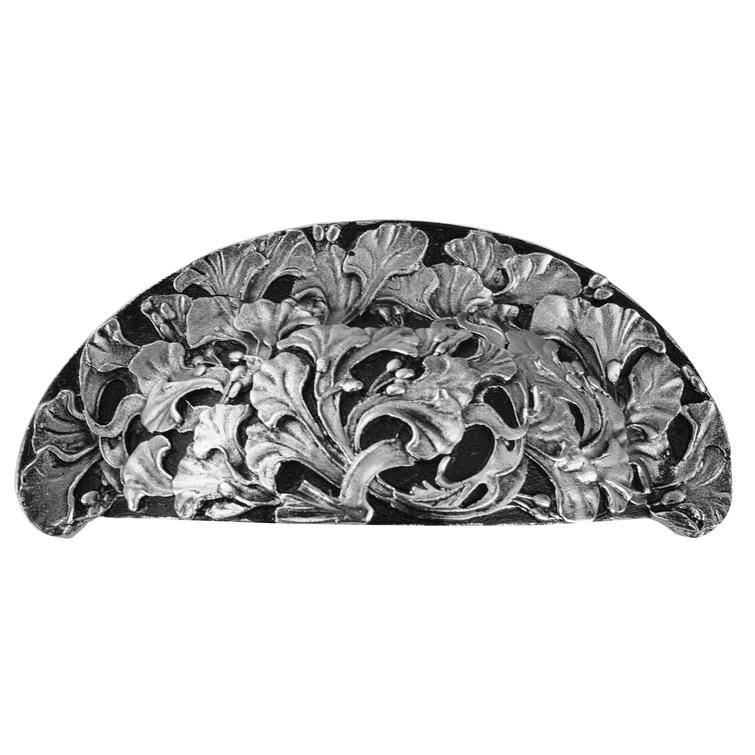 Floral Satin Nickel Cabinet Cup Pull with Mounting Hardware