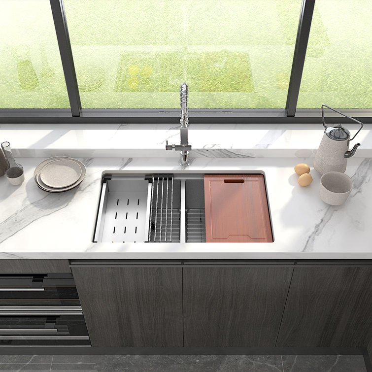 Sinber 33" Stainless Steel Double Bowl Drop-In Workstation Sink