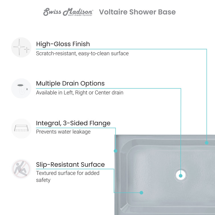 Voltaire 60" x 32" Gray Acrylic Shower Base with Right-Hand Drain