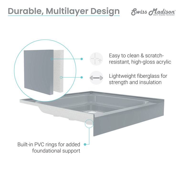 Voltaire Gray Acrylic Single-Threshold Shower Base, 60" x 30"