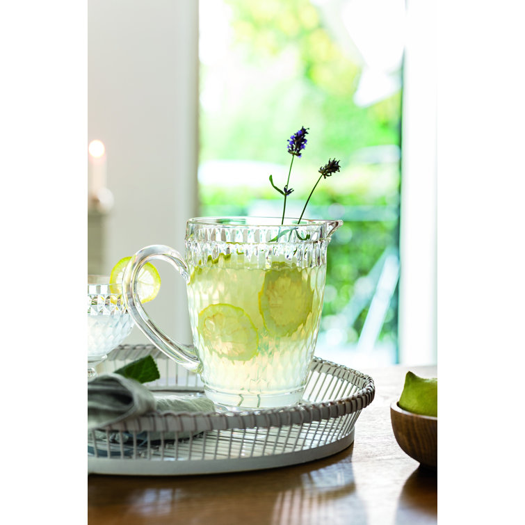 Boston Clear Faceted Crystal Glass Pitcher, 44 oz