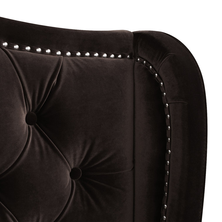 Arctic Blue Velvet Upholstered King Bed with Nailhead Trim