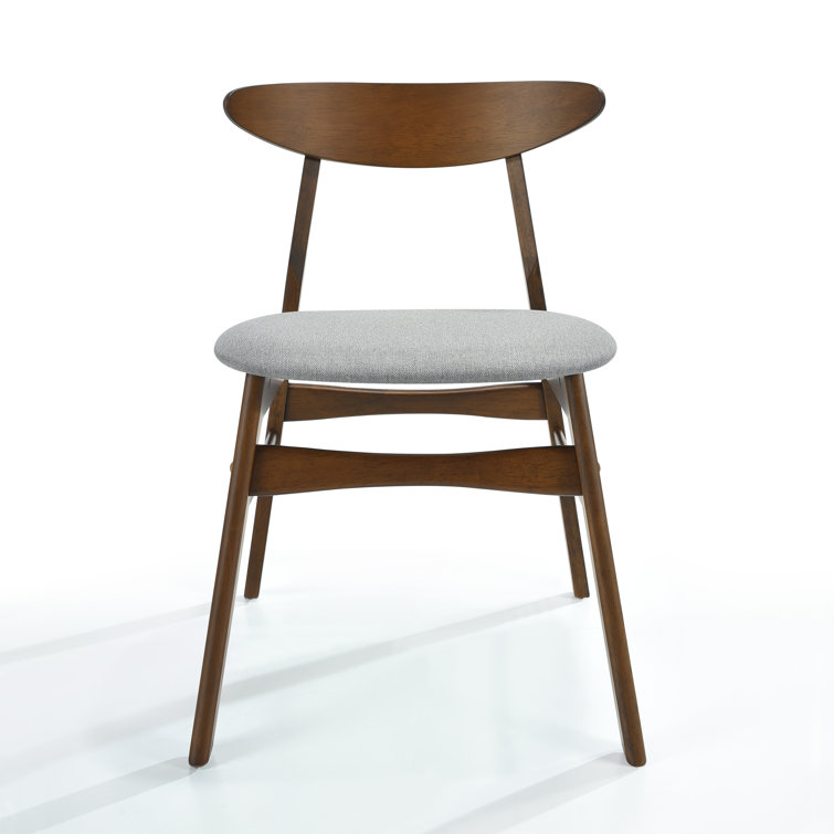 Gray Upholstered Rubberwood Mid-Century Modern Dining Side Chair Set