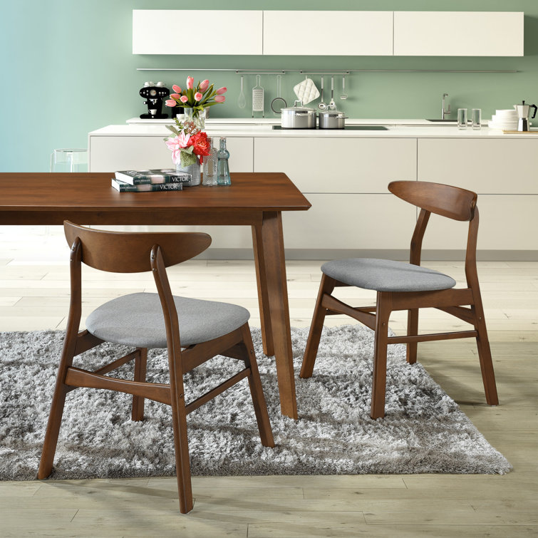 Gray Upholstered Rubberwood Mid-Century Modern Dining Side Chair Set