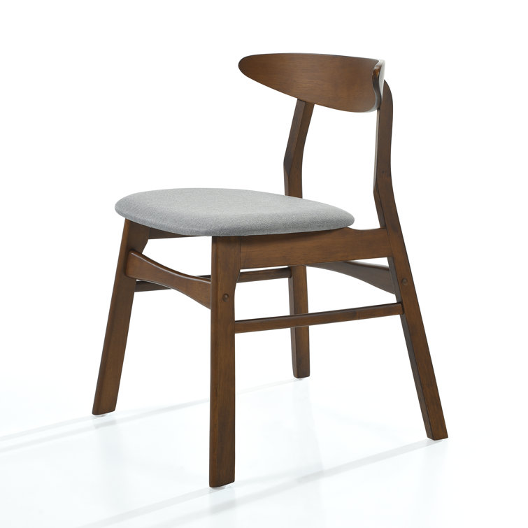 Gray Upholstered Rubberwood Mid-Century Modern Dining Side Chair Set