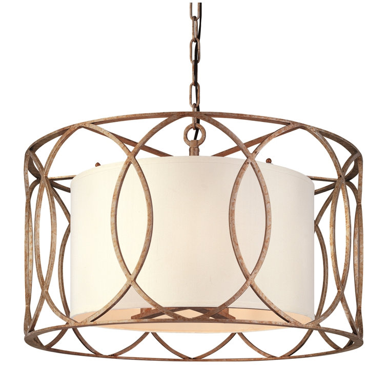 Elegant Transitional 25'' Drum Pendant in Silver Gold Finish