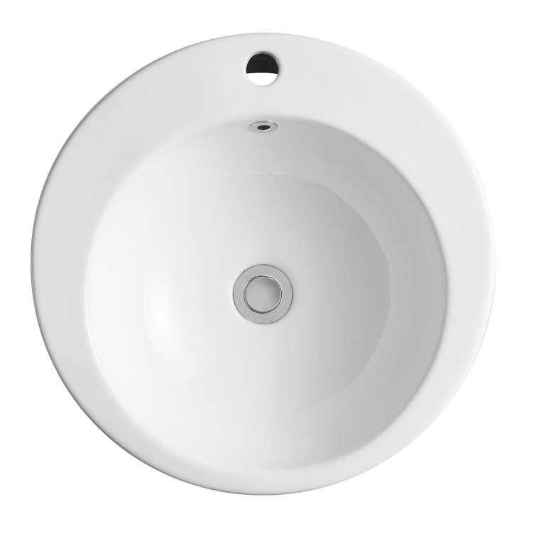 Glossy White Ceramic Round Pedestal Bathroom Sink with Overflow