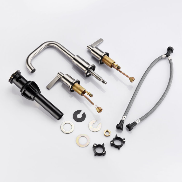 Brushed Nickel Modern Widespread Bathroom Faucet with Drain Assembly