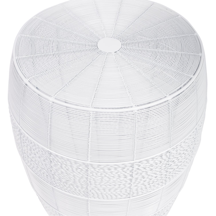 White Metal Drum-Shaped Side Table
