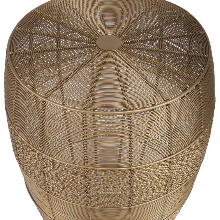 Bellarose Gold Metal Drum-Shaped Side Table