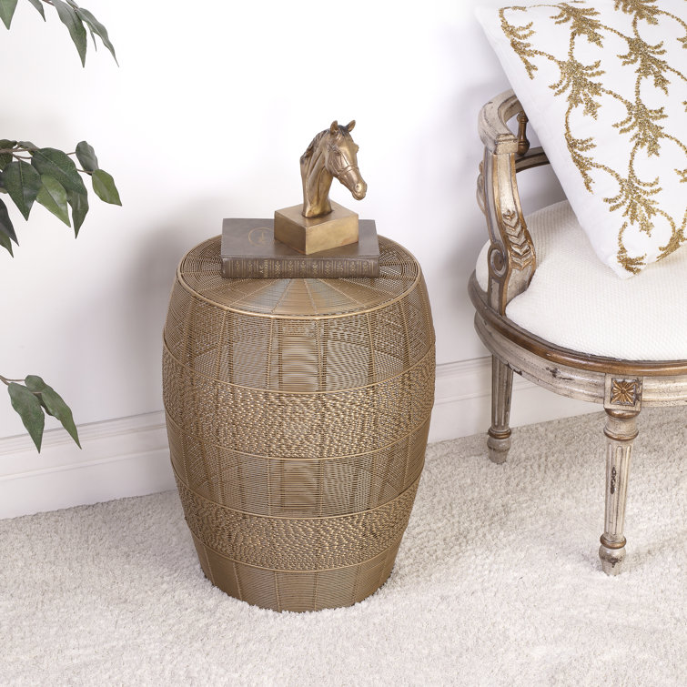 Bellarose Gold Metal Drum-Shaped Side Table