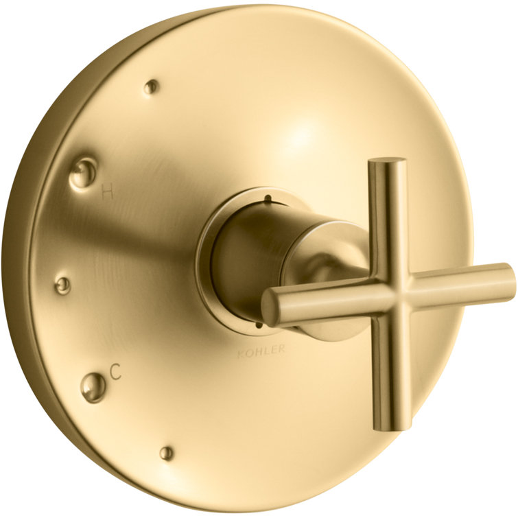 Vibrant Brushed Moderne Brass Cross Handle Wall-Mounted Valve Trim