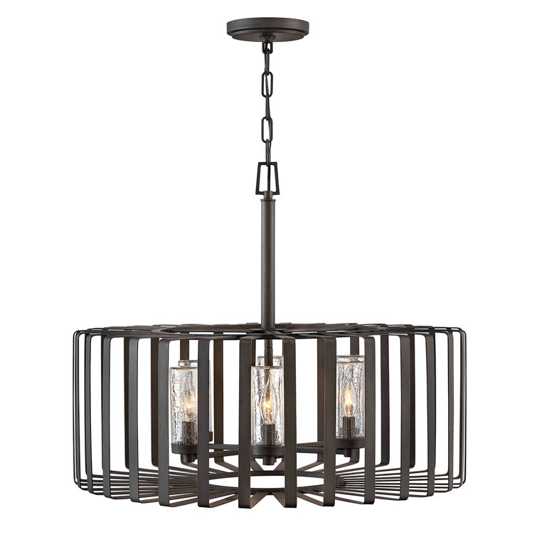 Brushed Graphite 6-Light Outdoor Chandelier with Clear Seedy Glass