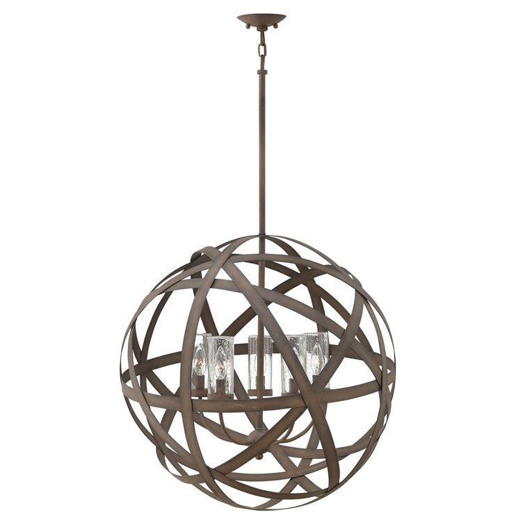 Vintage Iron 5-Light Globe Outdoor Chandelier with Clear Seedy Glass