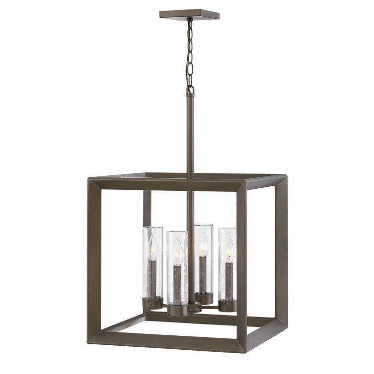 Rhodes Warm Bronze 4-Light LED Outdoor Chandelier with Clear Seedy Glass