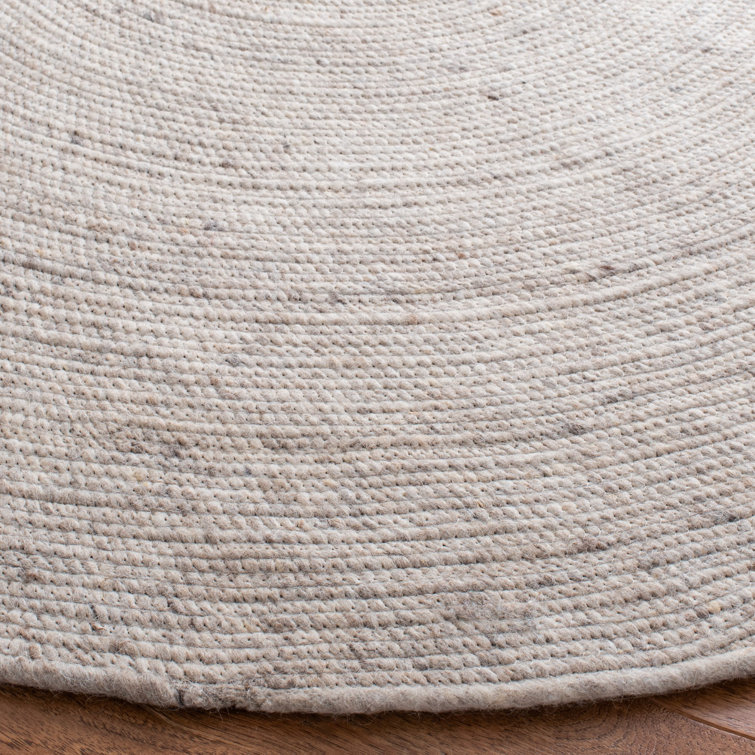 Beige Wool 5' Round Handmade Braided Area Rug